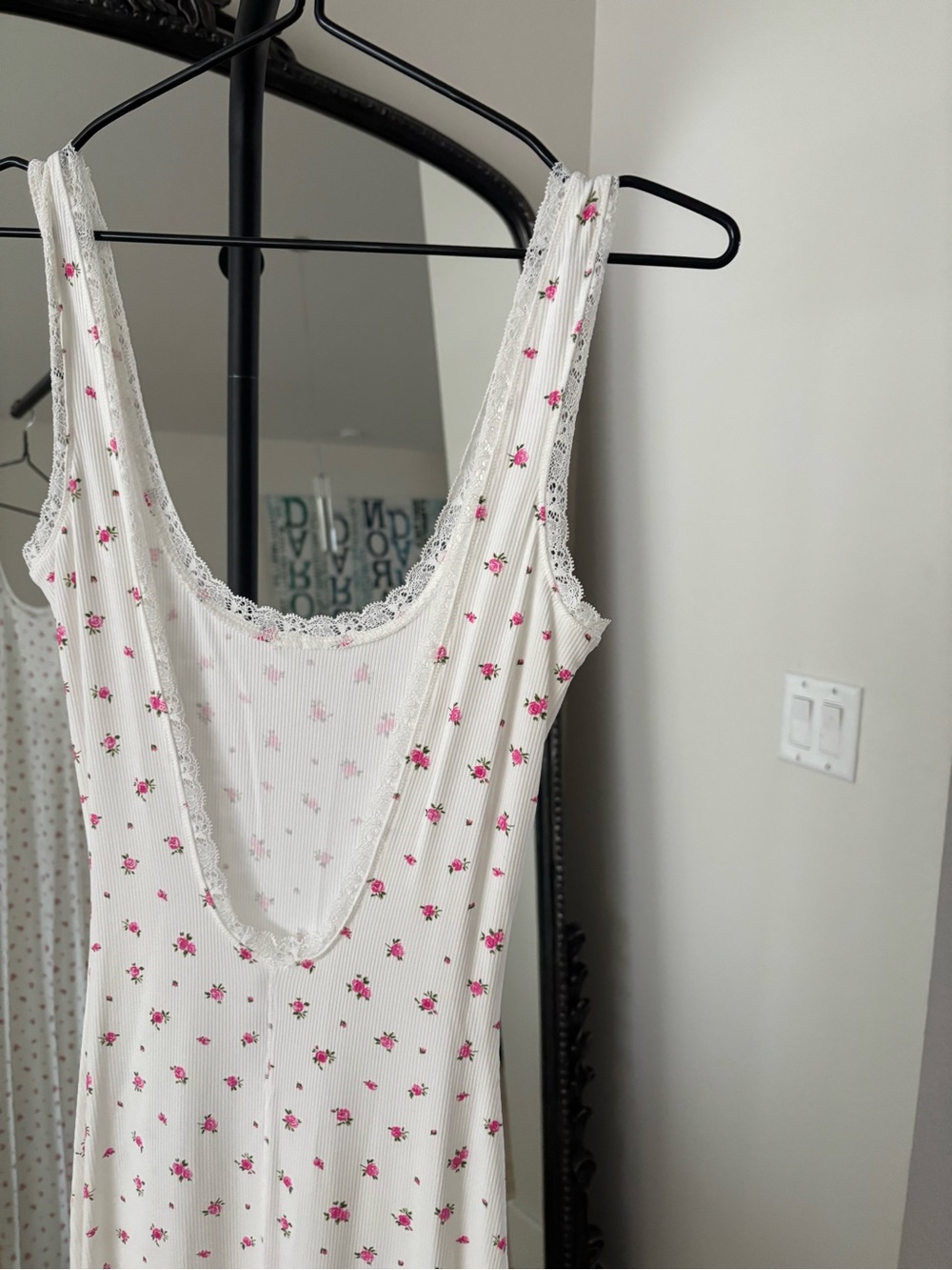SKIMS White Maxi Tank Dress with Pink Floral Print - Picture 5 of 5